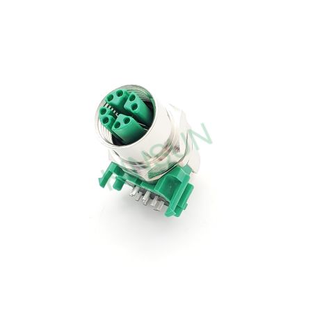 M12 X Coded Right Angle Connector Female IP68 Green